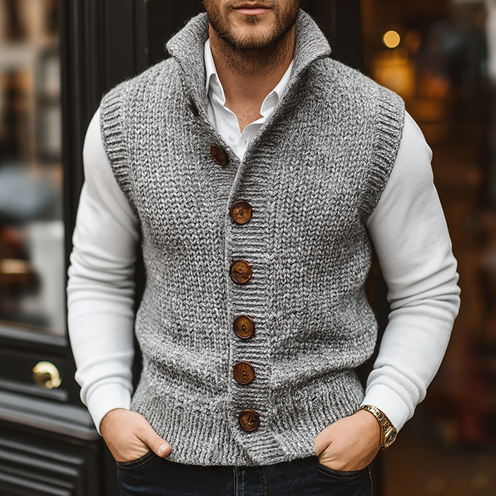 Chaleco de Punto Abotonado de Una Sola Botonadura para Hombre, Estilo Retro Casual