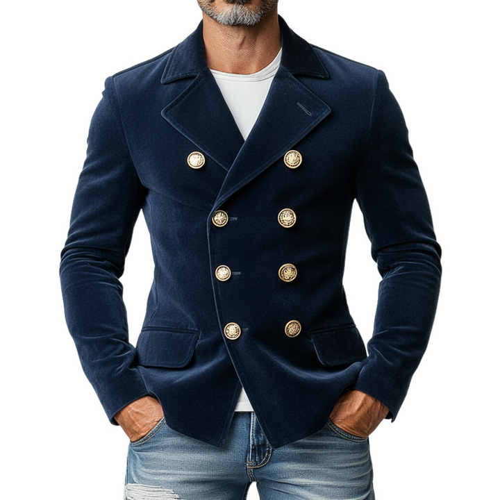 Men's Double-Breasted Matte Velvet Lapel Jacket - Model MTA0743K3X
