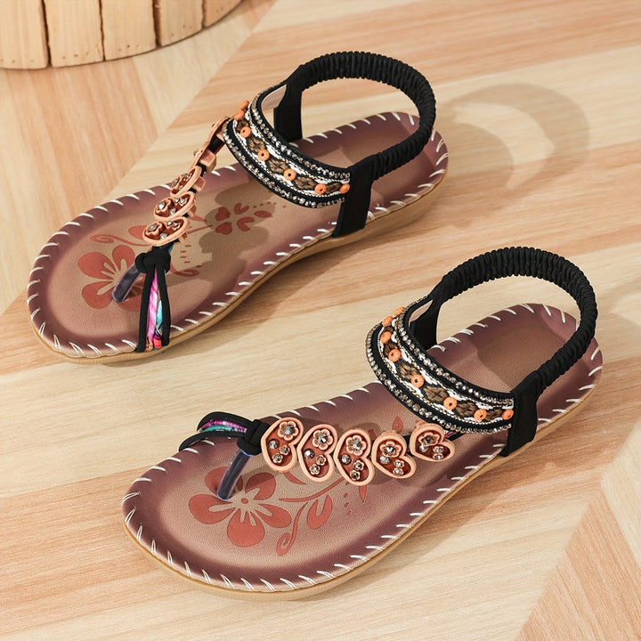 Sandalia plana boho con cuentas para mujer