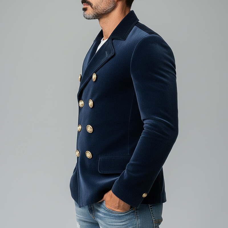 Men's Double-Breasted Matte Velvet Lapel Jacket - Model MTA0743K3X