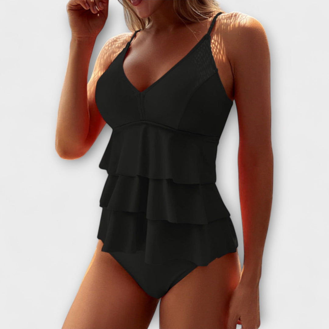 Tankini coral con volantes y culote para mujer