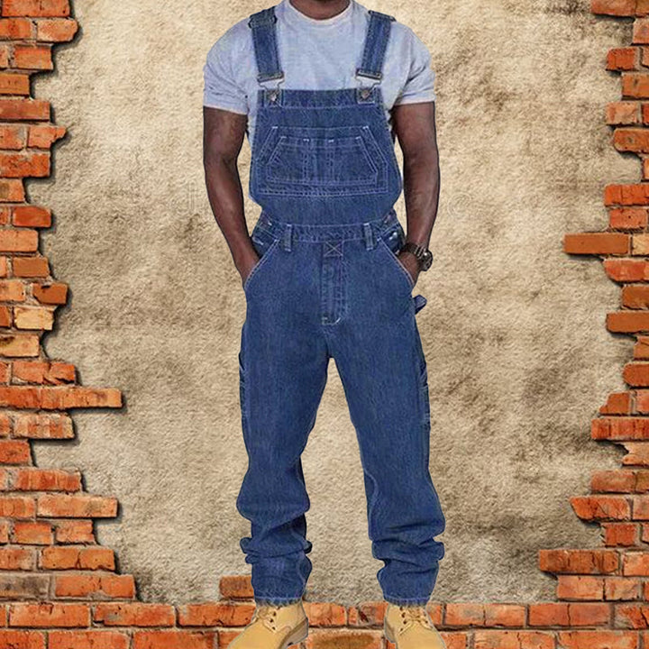 Men's Relaxed Fit Washed Denim Multi-Pocket Overalls