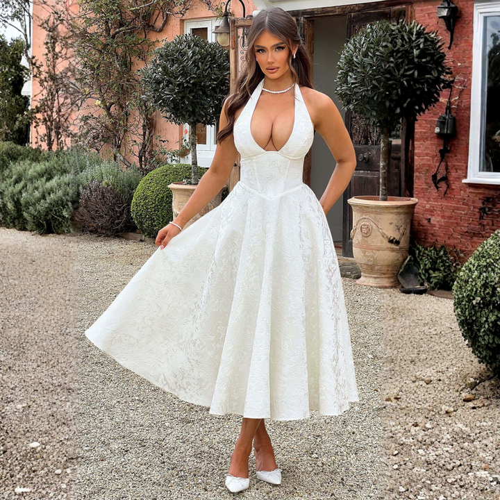ZIORA™ - Stylish Sleeveless A-Line Halter Maxi Dress with Open Back