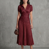 Rocío | Vestido midi con cintura plisada y rayas