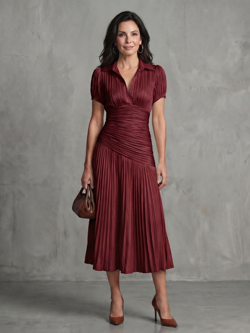 Rocío | Vestido midi con cintura plisada y rayas