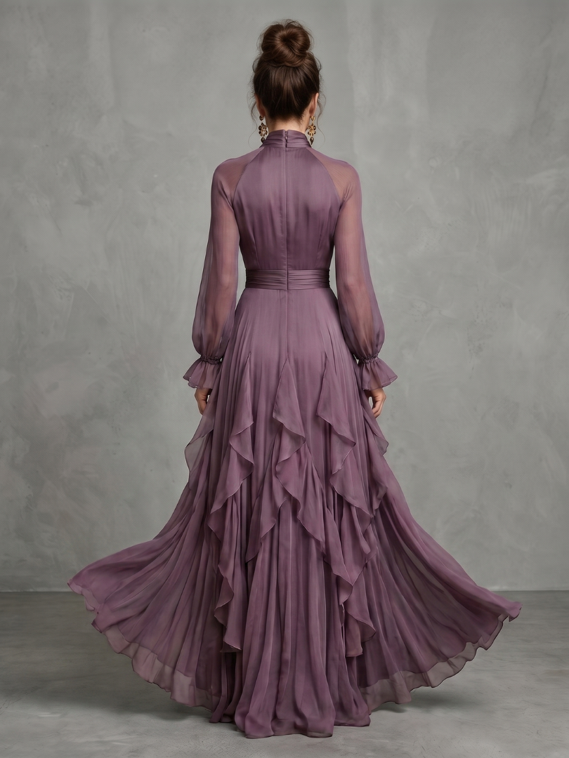 Gabriela | Vestido Maxí Ruffle con Cuello de Lazo