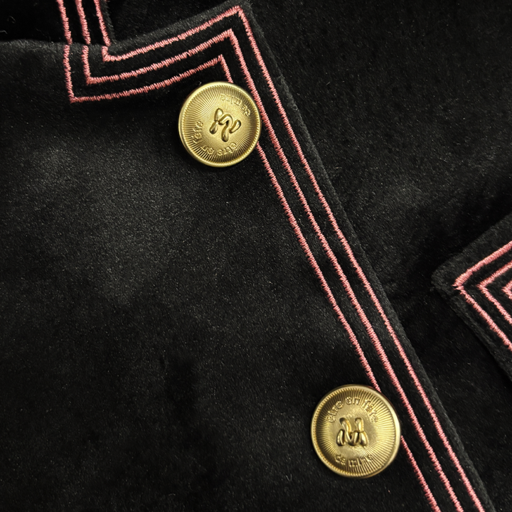 Men's Slim-Fit Vintage Velvet Jacket with Stand Collar and Multi-Button Embroidery - MTA1188K3U