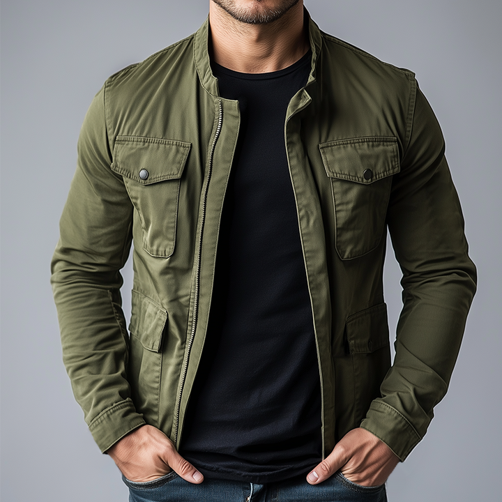 Men's Vintage Casual Cotton Zipper Jacket with Stand Collar - Model MTA2645L3TO