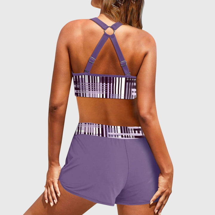 Bikini de rayas de talle alto para mujer