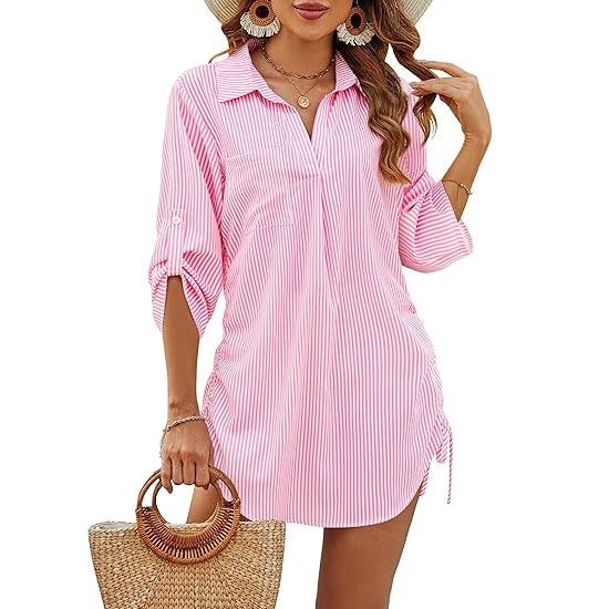 Camisa de playa ligera con cordón ajustable en la cintura para mujer