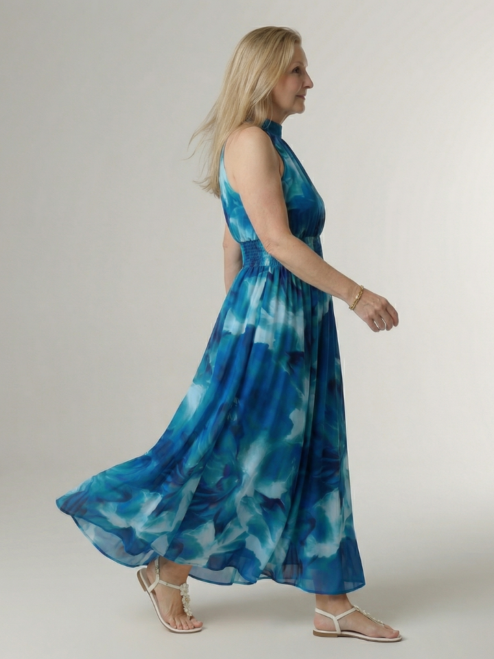 Constanza | Vestido Midi con Cuello Halter Fruncido