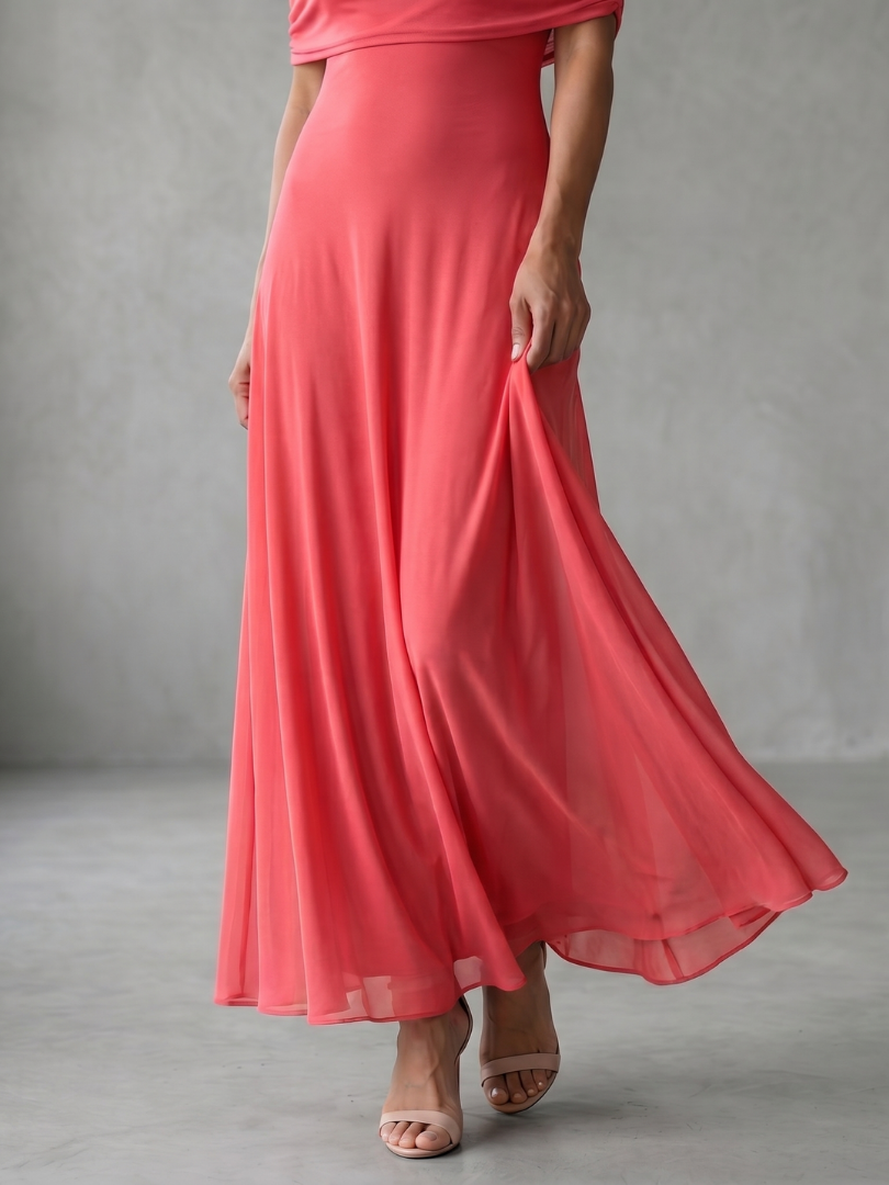 Eugenia | Vestido Midi Drapado con Hombros Descubiertos