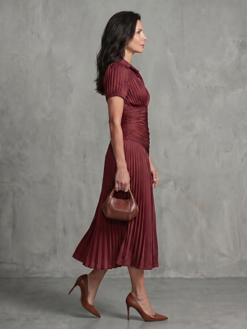 Rocío | Vestido midi con cintura plisada y rayas