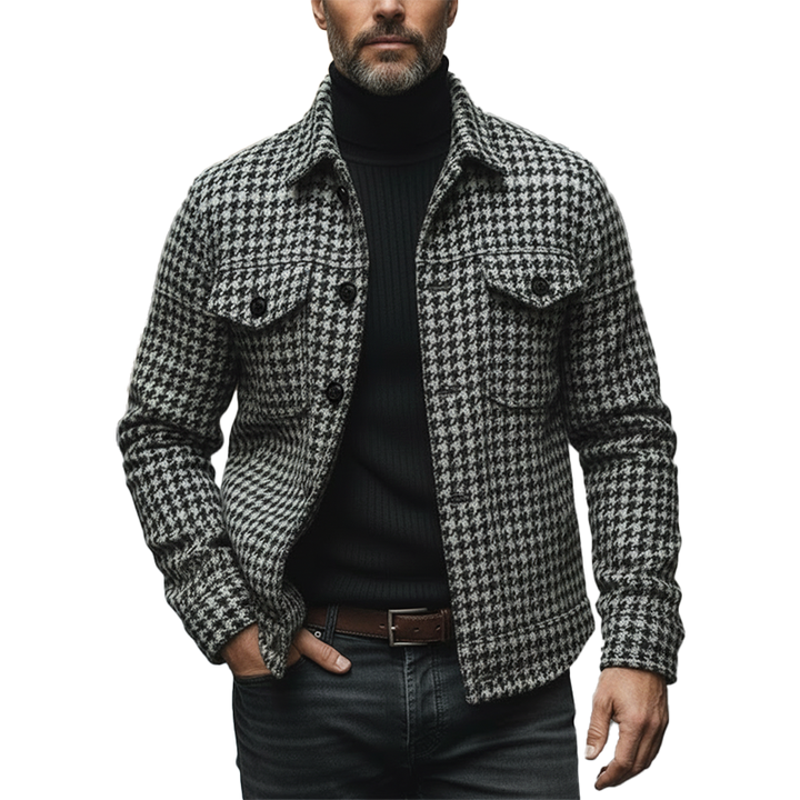 Men's Retro Houndstooth Faux Wool Winter Jacket - Model MTA1203K5P