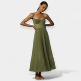 Vestido Midi Elegante de Tul Plisado con Corsé