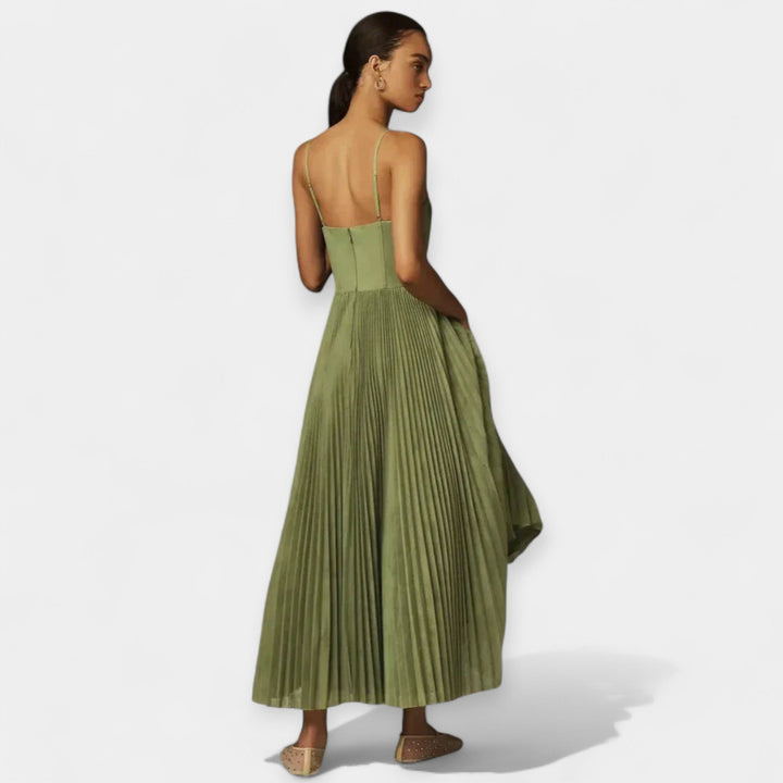 Vestido Midi Elegante de Tul Plisado con Corsé