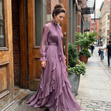 Gabriela | Vestido Maxí Ruffle con Cuello de Lazo