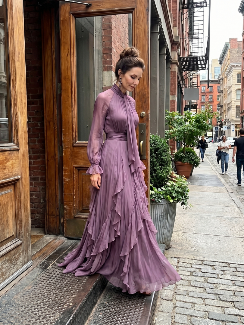 Gabriela | Vestido Maxí Ruffle con Cuello de Lazo