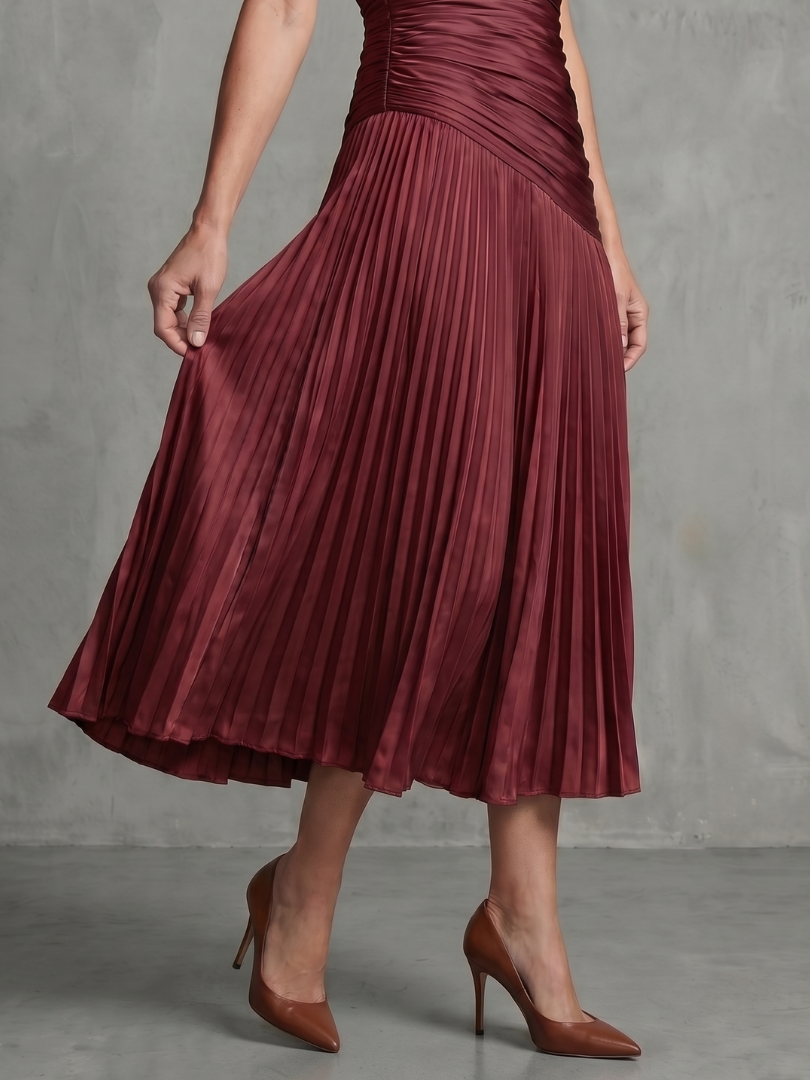Rocío | Vestido midi con cintura plisada y rayas