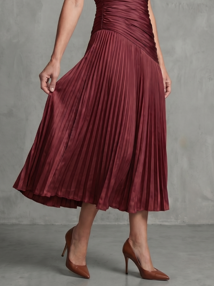 Rocío | Vestido midi con cintura plisada y rayas