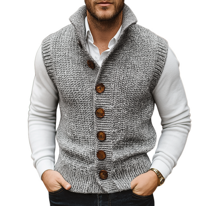 Chaleco de Punto Abotonado de Una Sola Botonadura para Hombre, Estilo Retro Casual