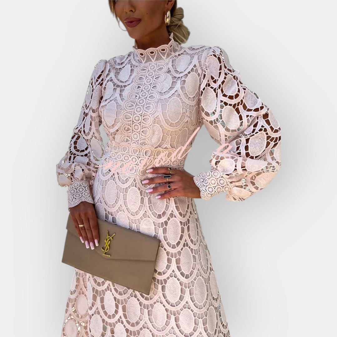 Vestido Romántico de Encaje con Mangas Abullonadas