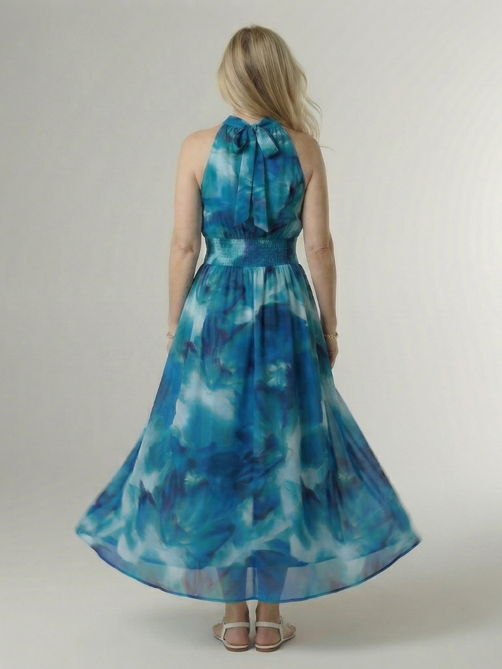 Constanza | Vestido Midi con Cuello Halter Fruncido