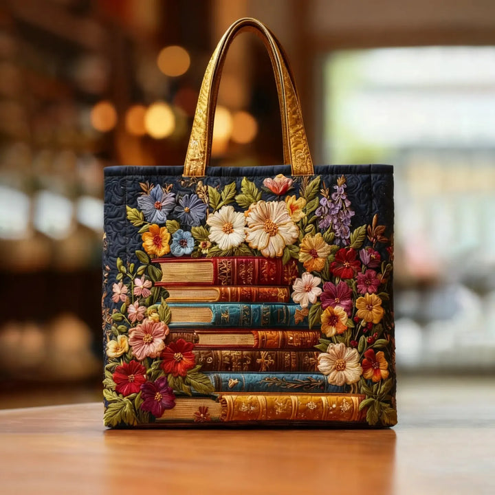 Bolso Artesanal - Impresión Floral y Libros
