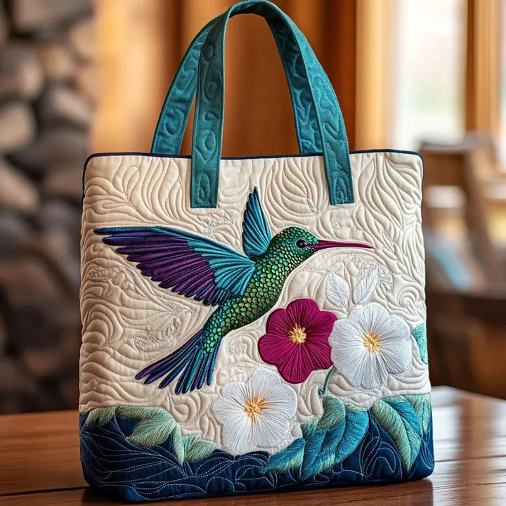 Bolsa Acolchada - Colibrí y Flor Blanca