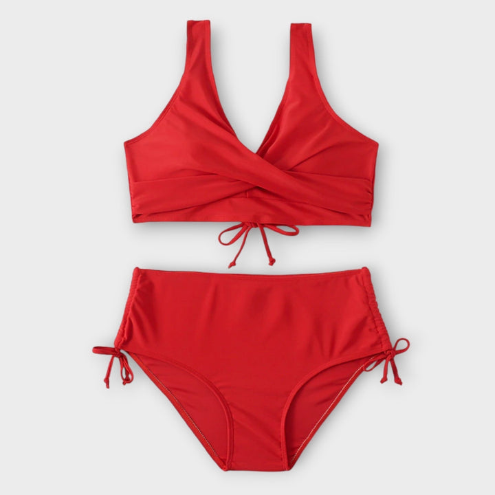 Bikini verde con top de escote cruzado para mujer