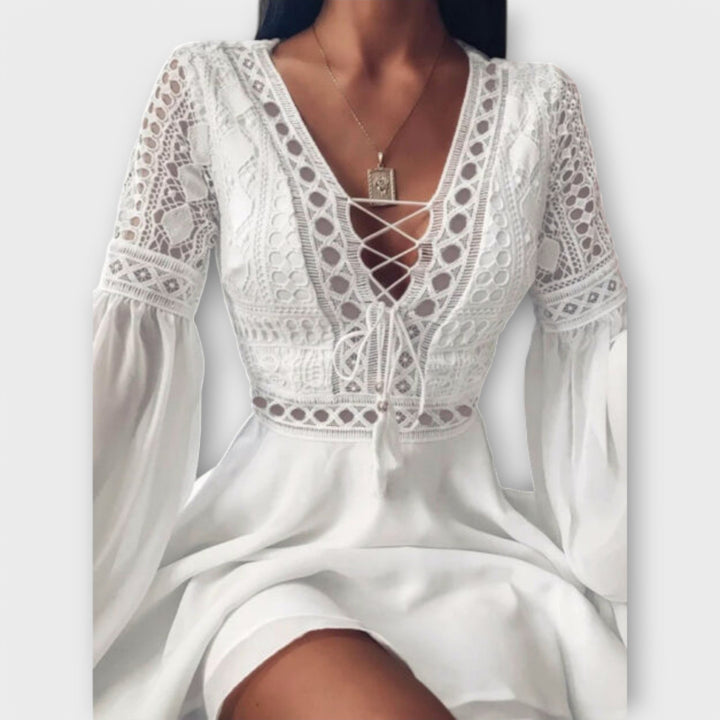 Vestido Paula™ Boho Corto Romántico con Encaje