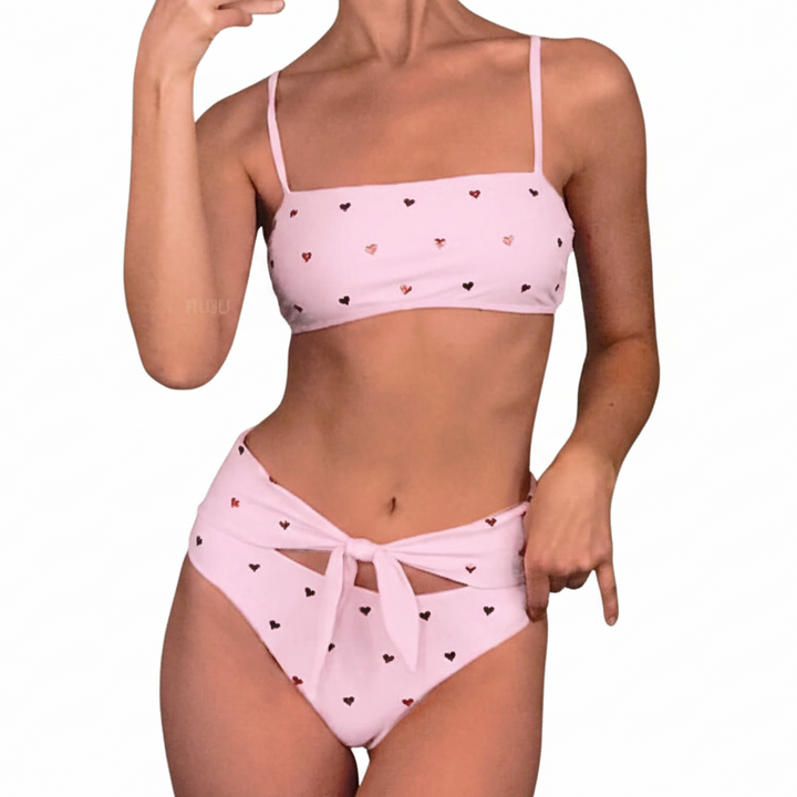 Conjunto de Bikini Romantiline Rosa con Estampado de Corazones