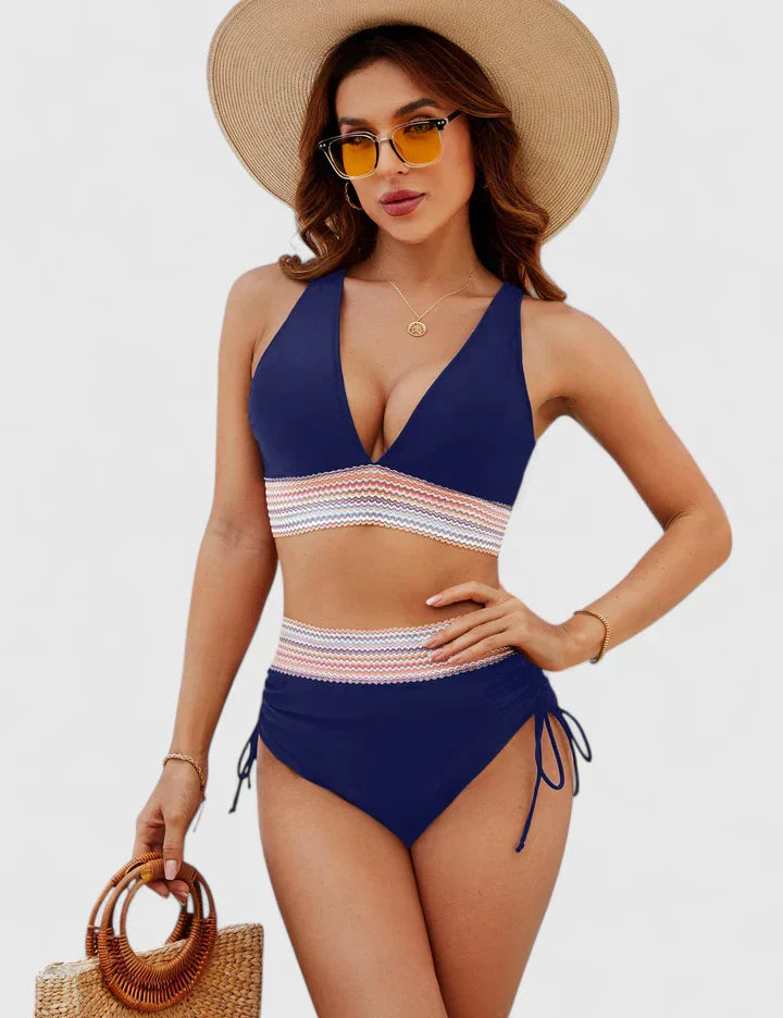 Bikini verde salvia de talle alto con top cruzado para mujer