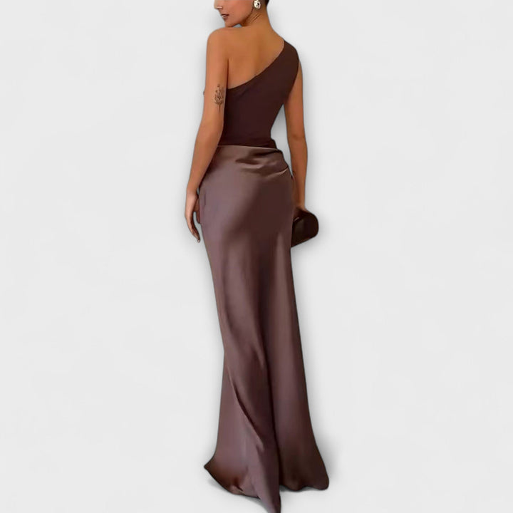 Vestido de Noche Maxi de Un Hombro Plisado