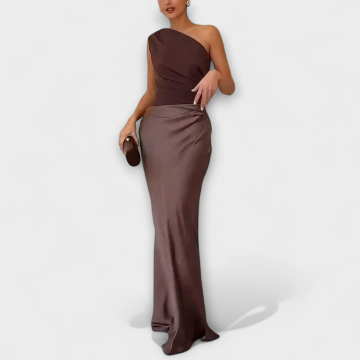 Vestido de Noche Maxi de Un Hombro Plisado