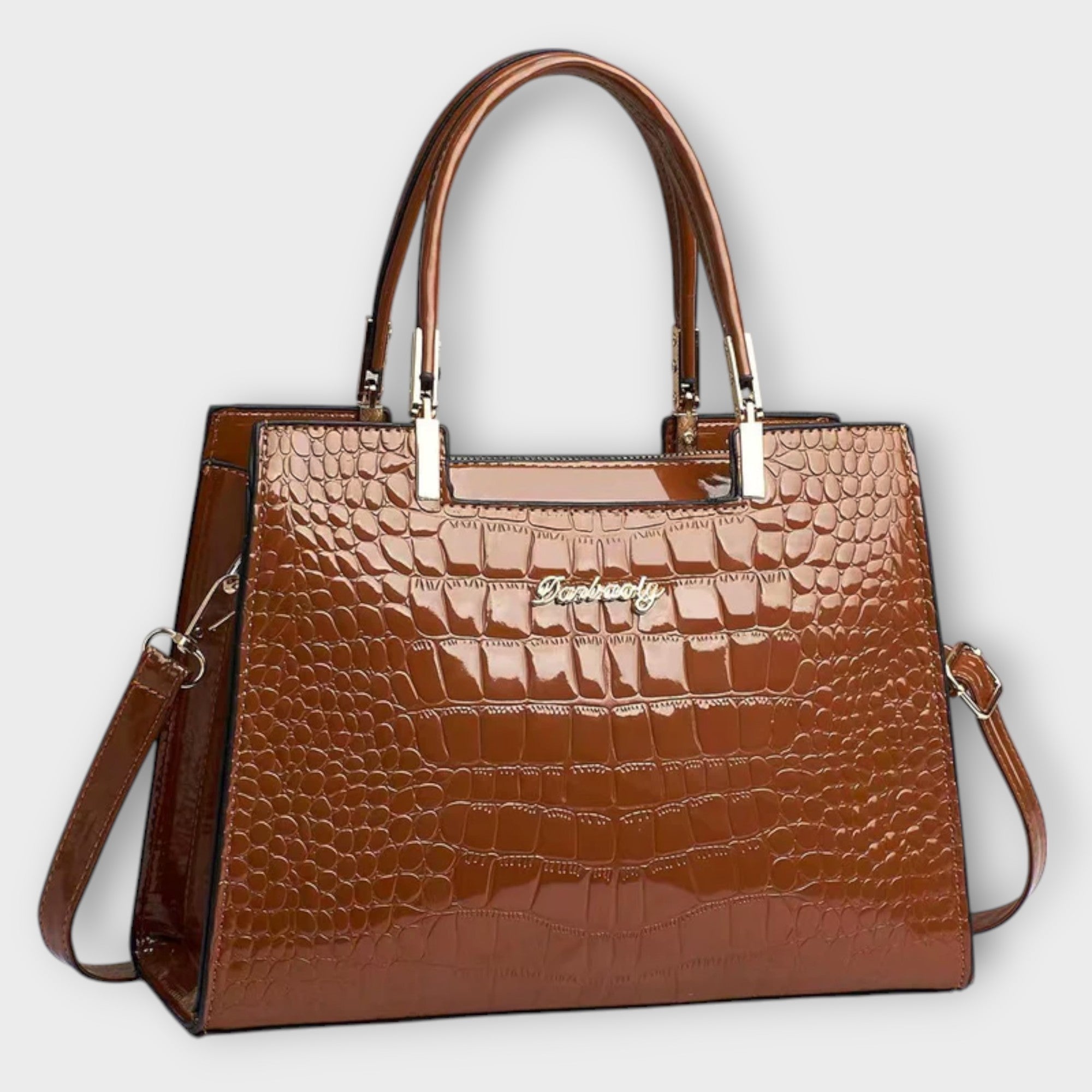 Glossy Crocodile-Pattern Handbag