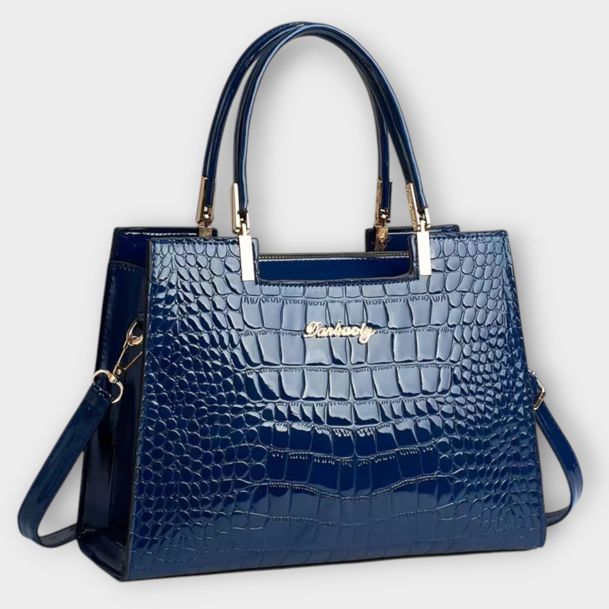 Glossy Crocodile-Pattern Handbag