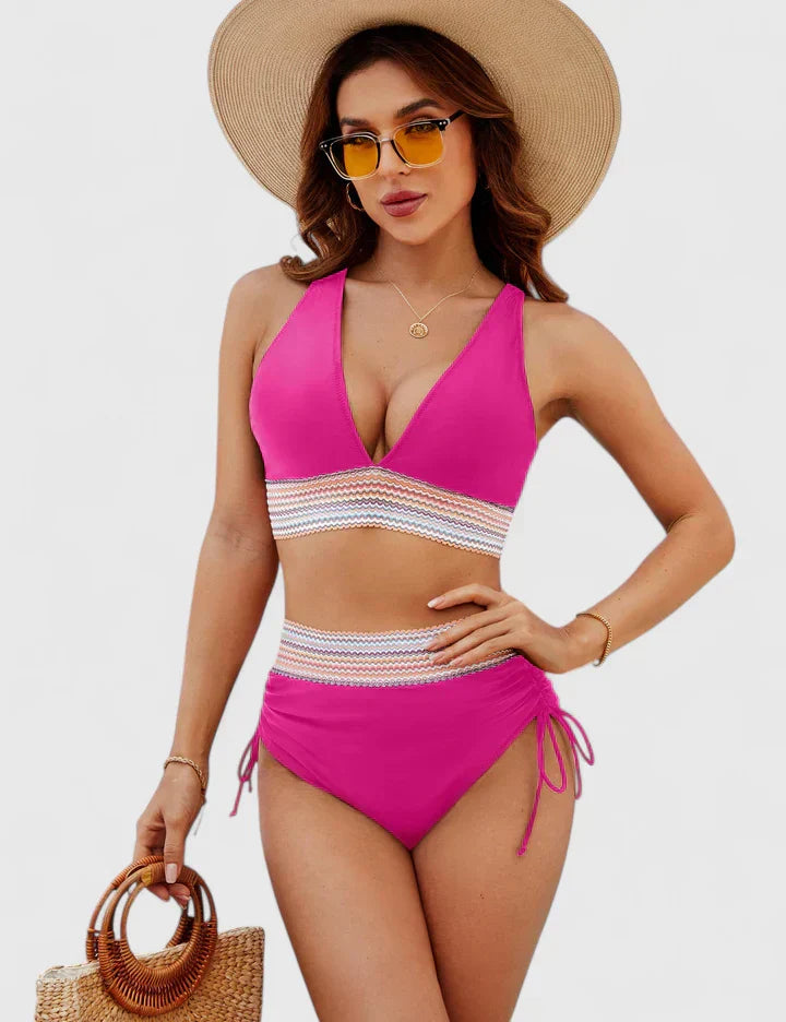 Bikini verde salvia de talle alto con top cruzado para mujer