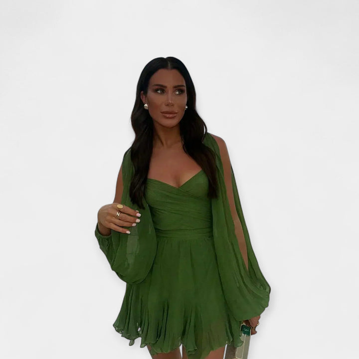 Vestido Romántico con Escote en V y Mangas Abullonadas