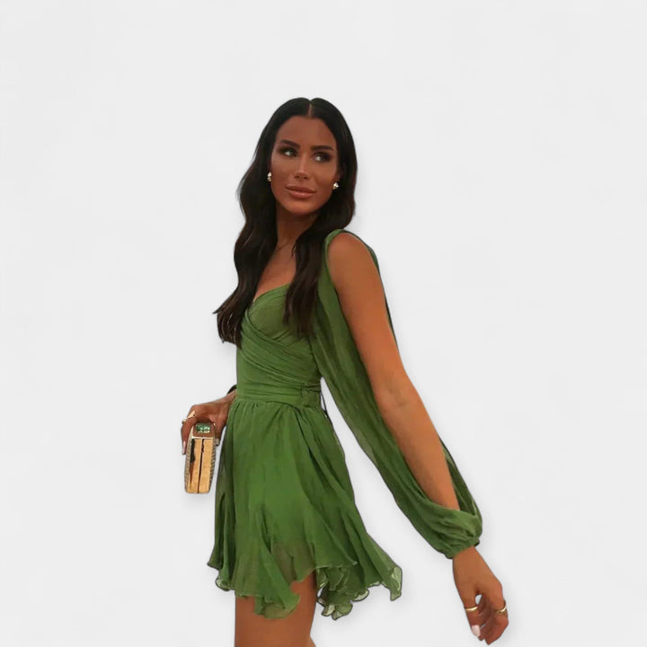 Vestido Romántico con Escote en V y Mangas Abullonadas