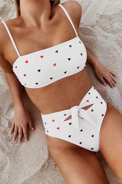 Conjunto de Bikini Romantiline Rosa con Estampado de Corazones