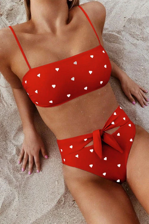 Conjunto de Bikini Romantiline Rosa con Estampado de Corazones