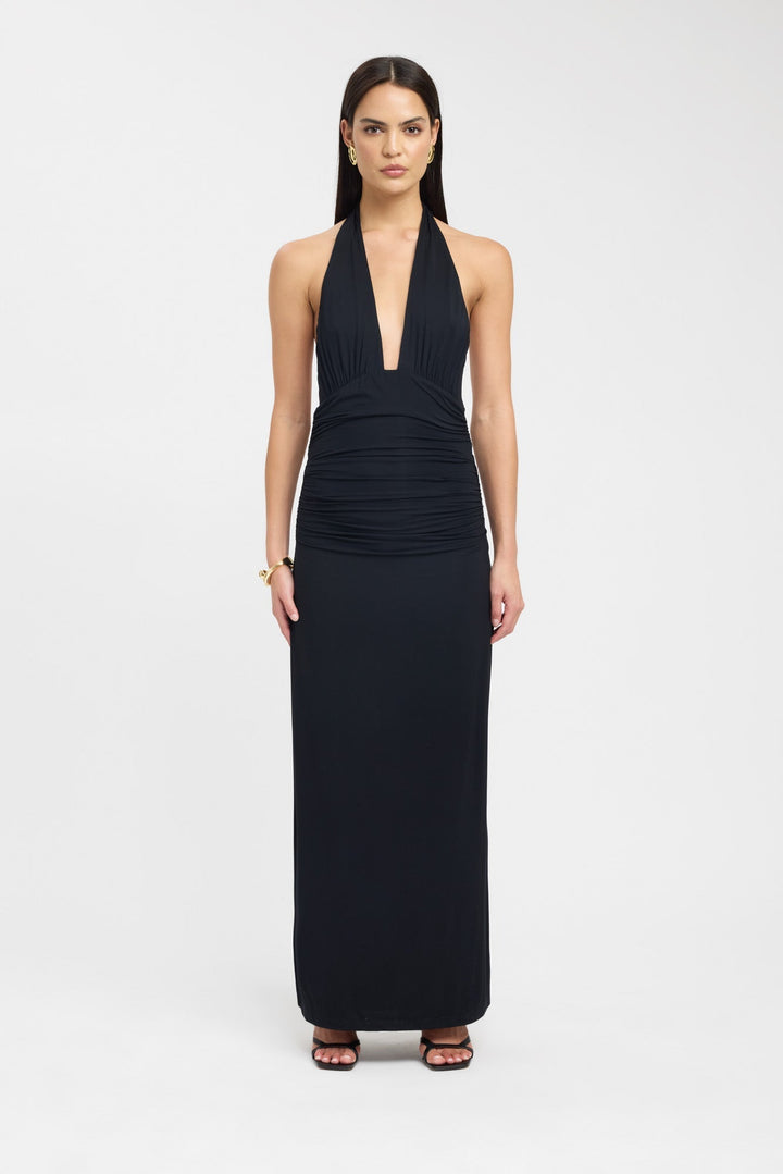 Vestido Largo de Fiesta con Cuello Abotonado