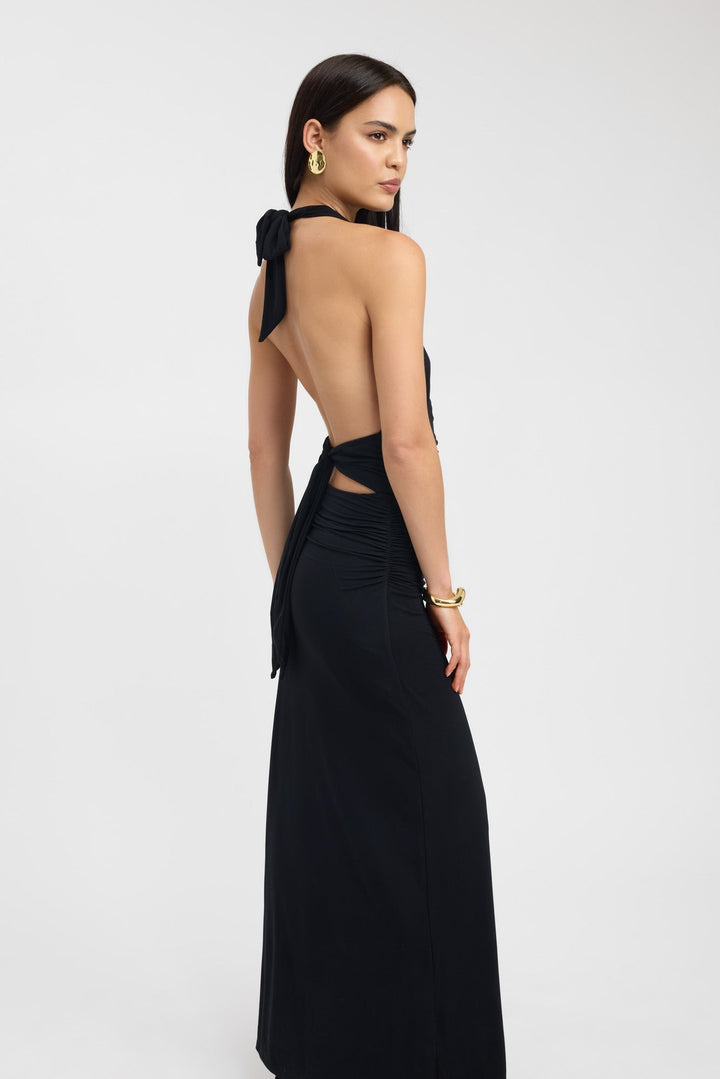 Vestido Largo de Fiesta con Cuello Abotonado