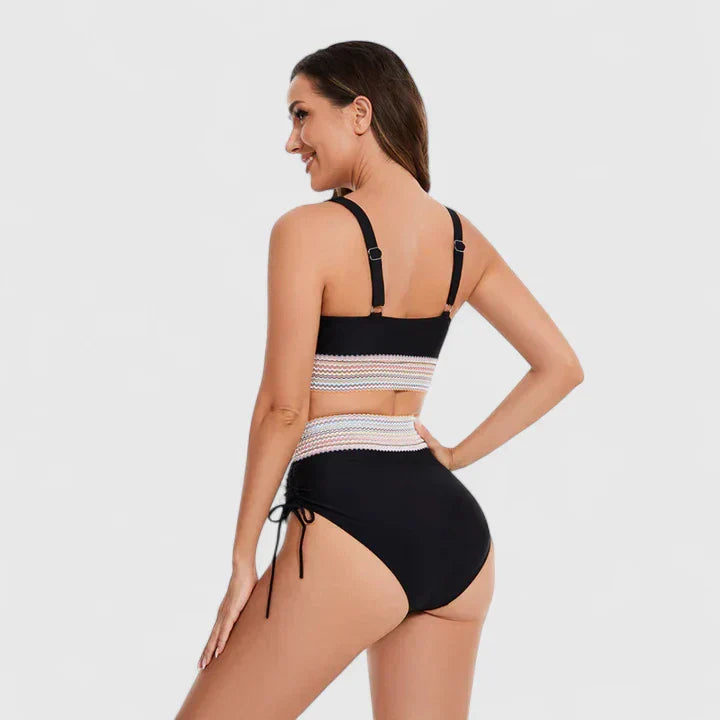 Bikini verde salvia de talle alto con top cruzado para mujer