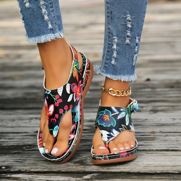 Sandalia de dedo con estampado floral para mujer
