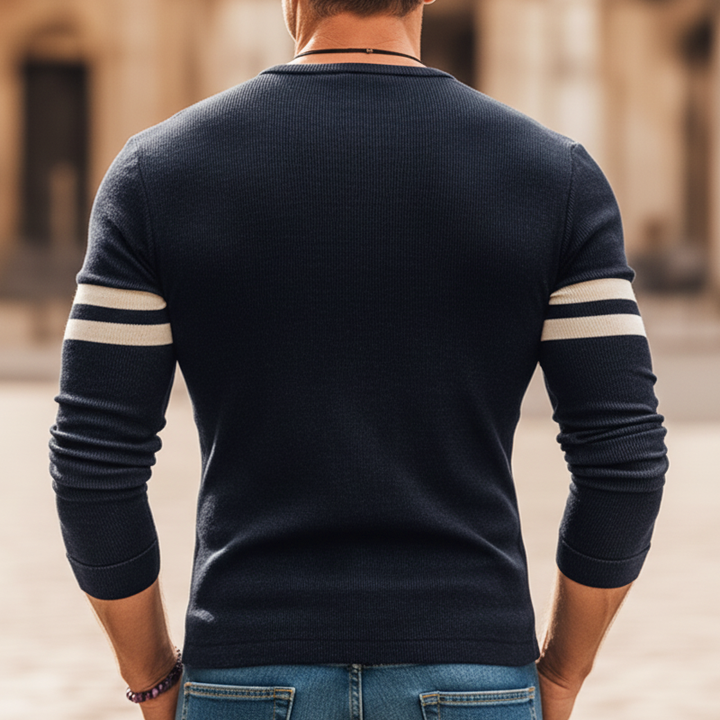 Men's Slim Fit Classic Three-Button Henley Collar Stretch Sweater - Model MTA0867K6U