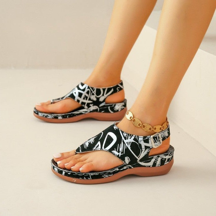 Sandalia de dedo con estampado floral para mujer