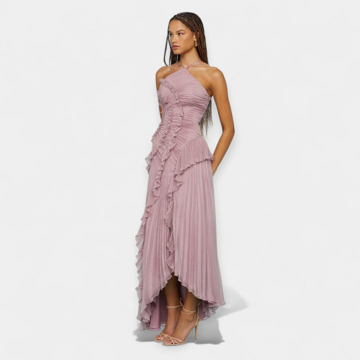 Vestido Midi Lila Fluido con Volantes