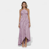 Vestido Midi Lila Fluido con Volantes